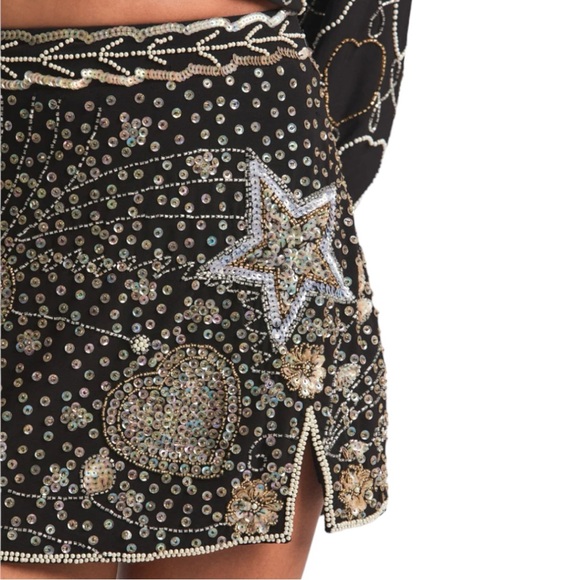 LoveShackFancy x Free People Lani Star Heart Embellished 6 / Sm Black MidRise - Picture 14 of 17